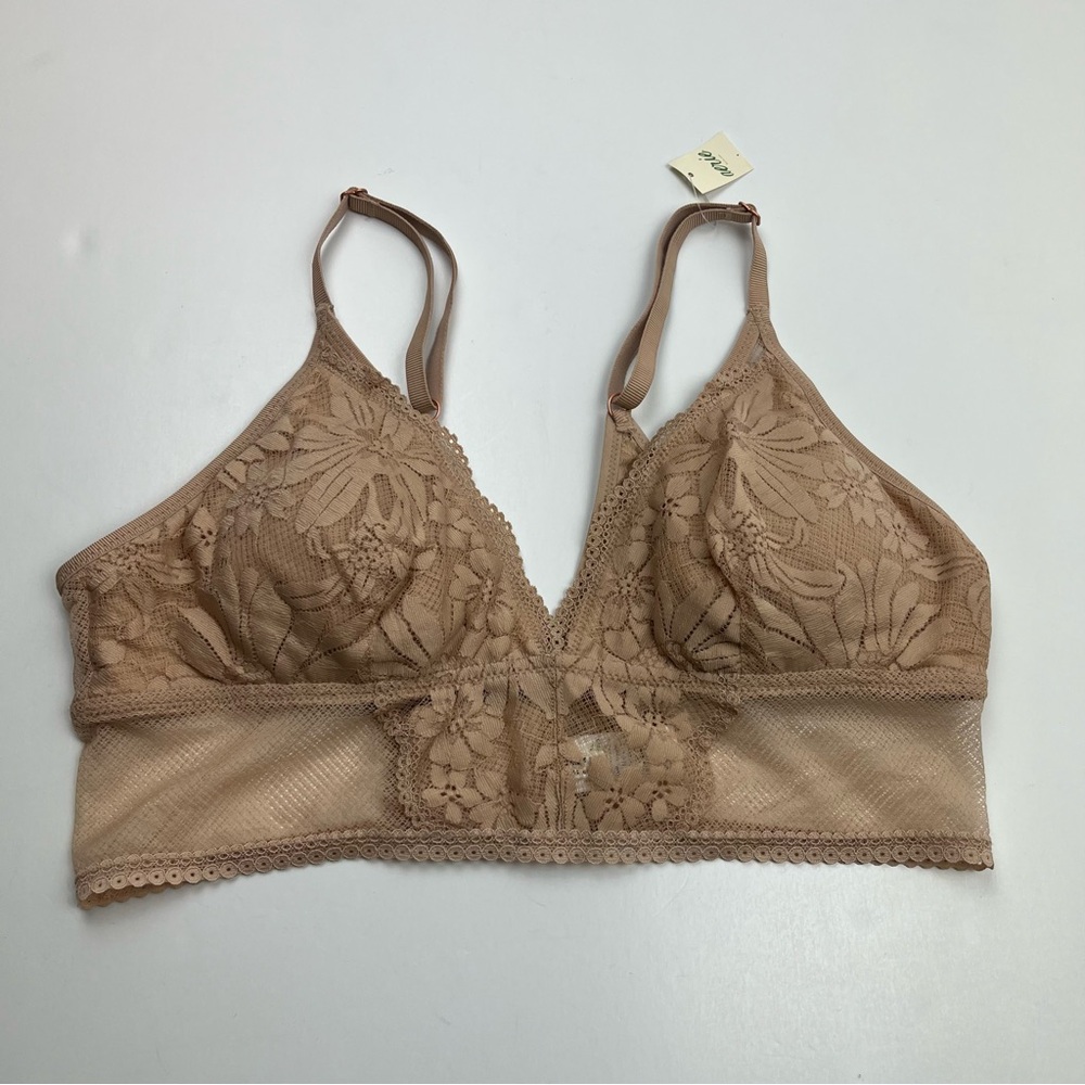 Aerie Floral Lace Bralette Soft Brown Tan Womens Size Large Stretch Intimate NEW